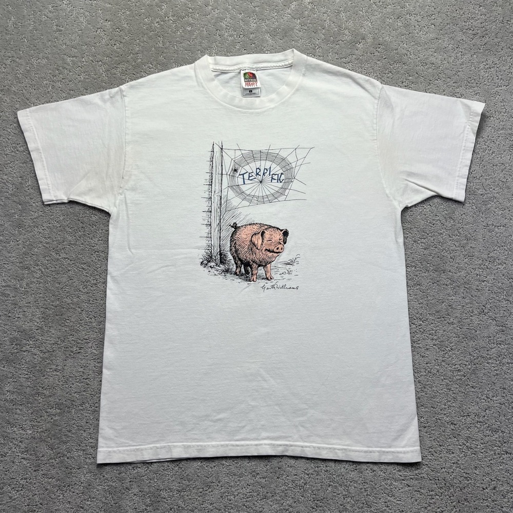 Fruit of the Loom T-Shirt Mens Large White Charlottes Web Wilbur Pig Graphic